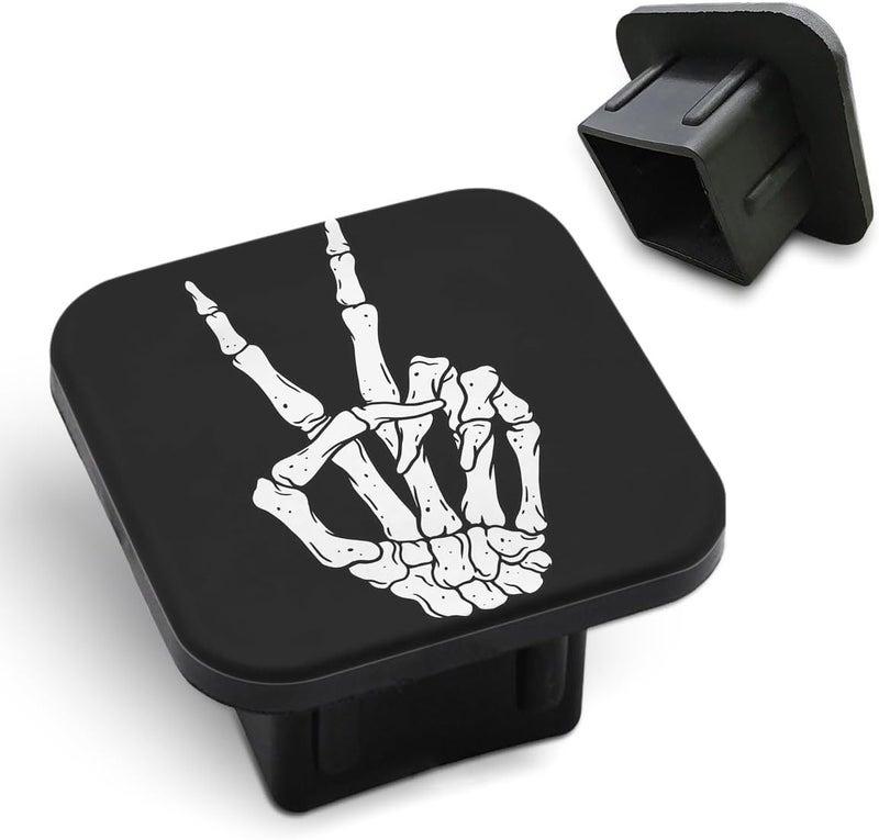 Tnomchey Skeleton Hand 2X2 Hitch Cover Black Peace Sign Vintage Victory Bone Gesture Gesture Square Tow Hitch Dust Plug Rubber Receiver Tube Hitch Plug Compatible with Car Accessories for Men Women - Image 1